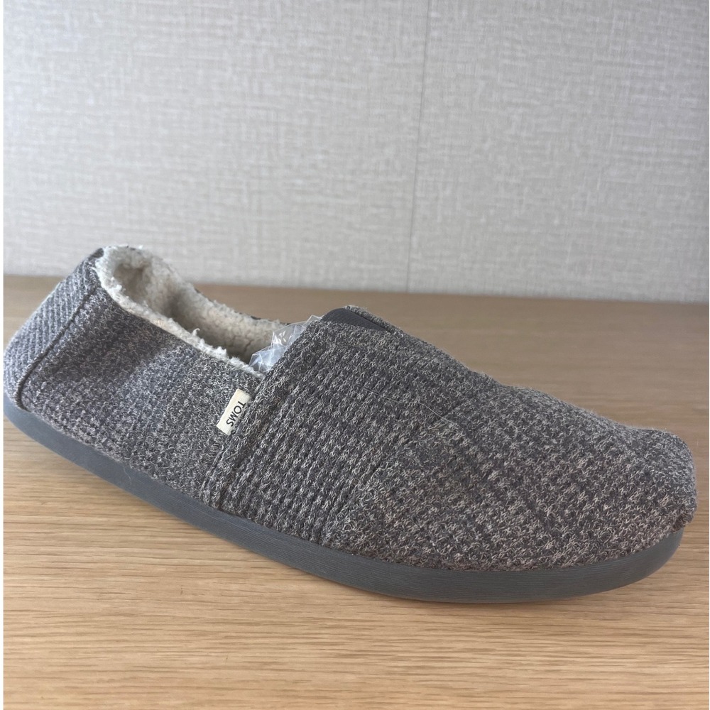 TOMS x West Elm Alpargata Slippers Mens 11.5 Grey Knit Faux Shearling Lined